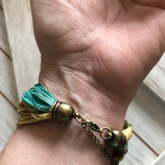 Handmade Sari Silk and Gemstone Faith Bracelet - Picture 5 of 7